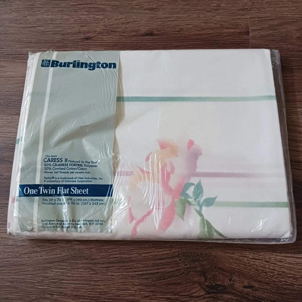 Vintage Burlington Caress II‎ Twin Flat Sheet Watercolor Floral New